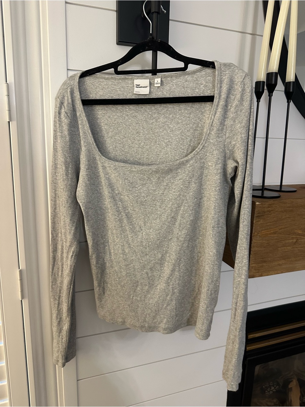 Aritzia TNA HomeStretch Heather Gray Long Sleeve Scoop Neck Top
